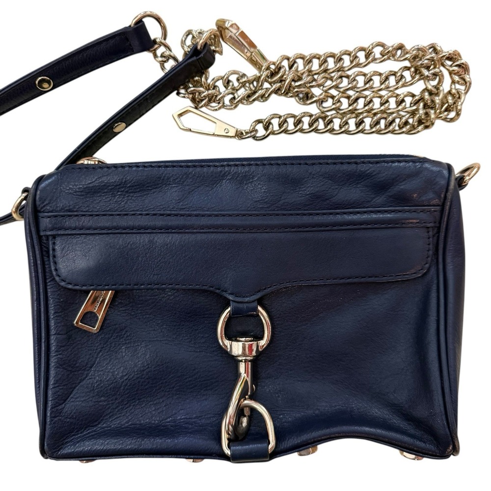 Rebecca Minkoff Womens Leather Mini M.A.C Navy Blue Crossbody Clutch Bag - Picture 3 of 13